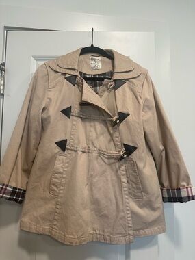 Tulle Beige Trench Coat with Black Toggle Accents